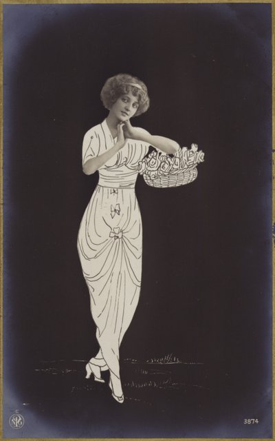 A Young Woman Carrying a Basket of Flowers by French Photographer